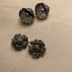 Vintage Ohrclips Auswahl. Muschel Markasit mit Perle. Florale Markasit. Ohrclips