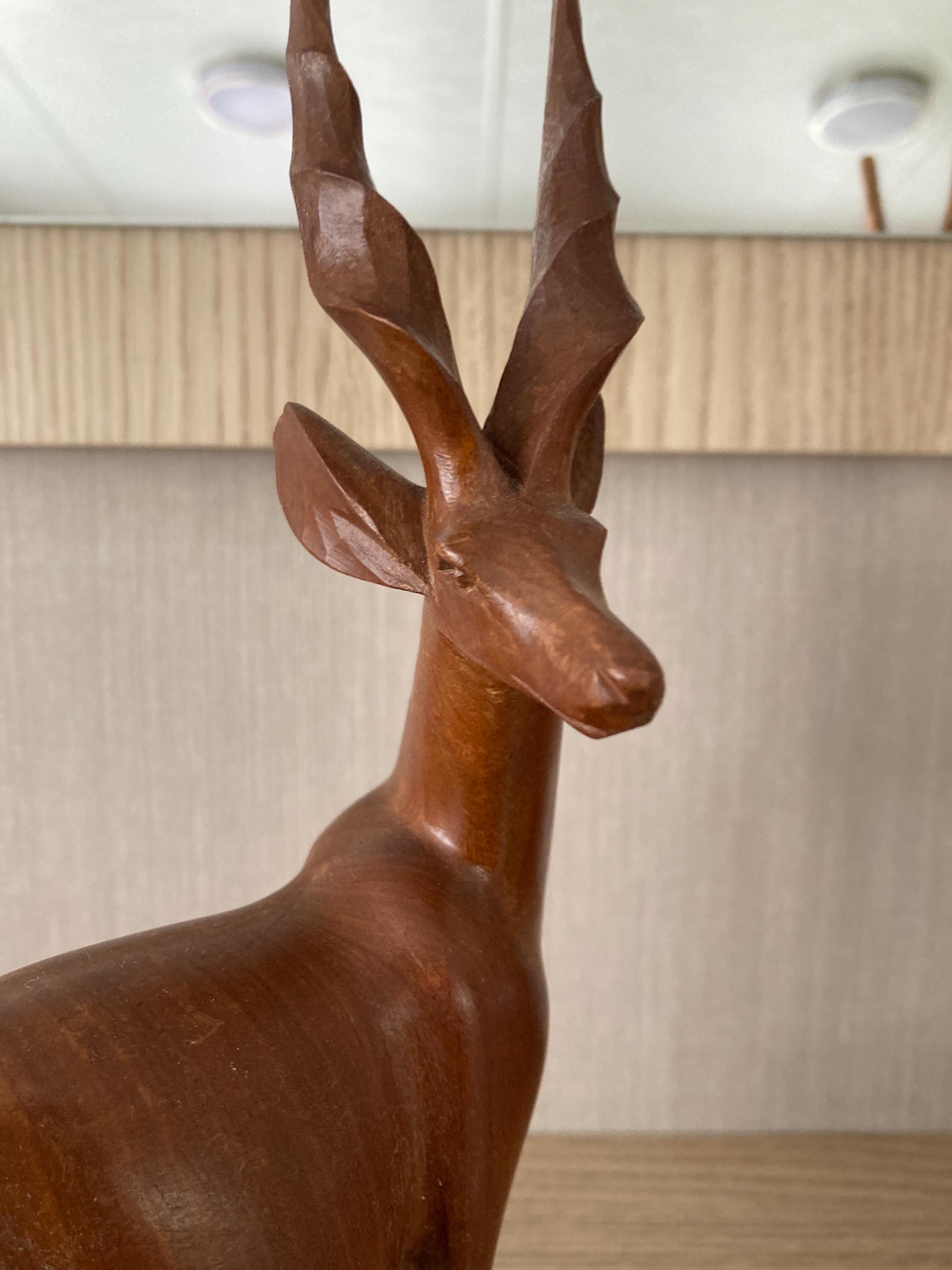 Two Vintage Antelope Figurines, Hand Carved, Solid Wood