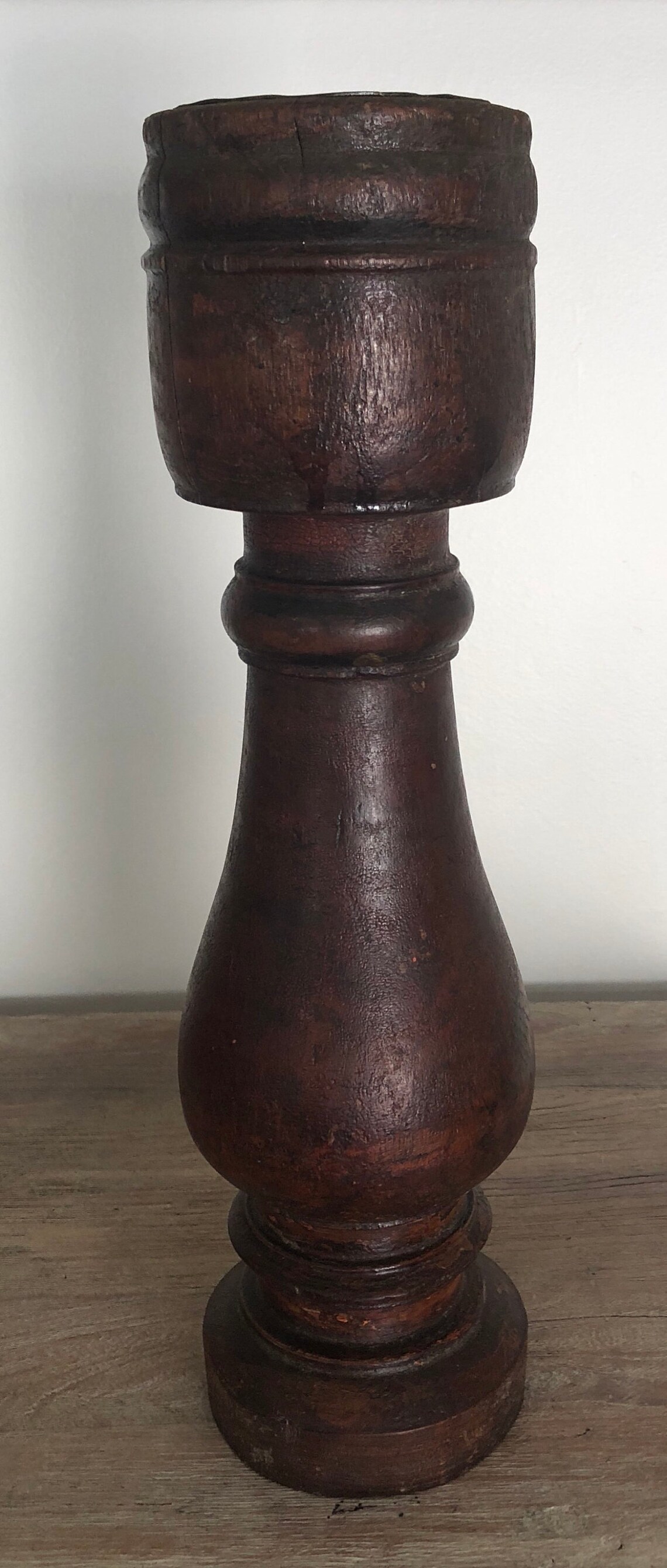 Wood carved candle holders made from teak with aged patina Etsy