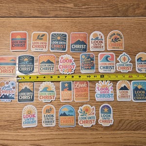 30 stickers 'Look Unto Christ' – LDS-jeugdthema 2025 | Christelijk motiverend stickerpakket | Op de Schrift geïnspireerde ontwerpen