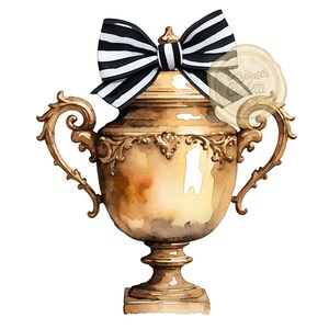 Aquarel antieke plantenbak urn met strik, preppy clipart, struik, chinoiserie, Grand Millennial, Clip Art PNG, digitaal bestand, commercieel