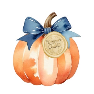Aquarell blau Kürbis Clipart, Schleife, Herbst, Herbst, Preppy, Grand Millennial, Halloween, Clip Art PNG Datei, kommerzielle Nutzung