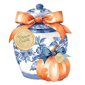 Aquarell Toile Ginger Glasses, Kürbis Blau Clipart, Bögen, Herbst, Herbst, Preppy, Grand Millennial, Halloween, Clip Art PNG, kommerzielle Nutzung