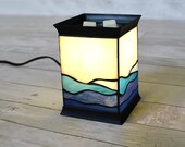 Electric Handmade stained glass candle warmer lamp, wax melter, tart burner, table lamp, desk lamp Ocean Waves