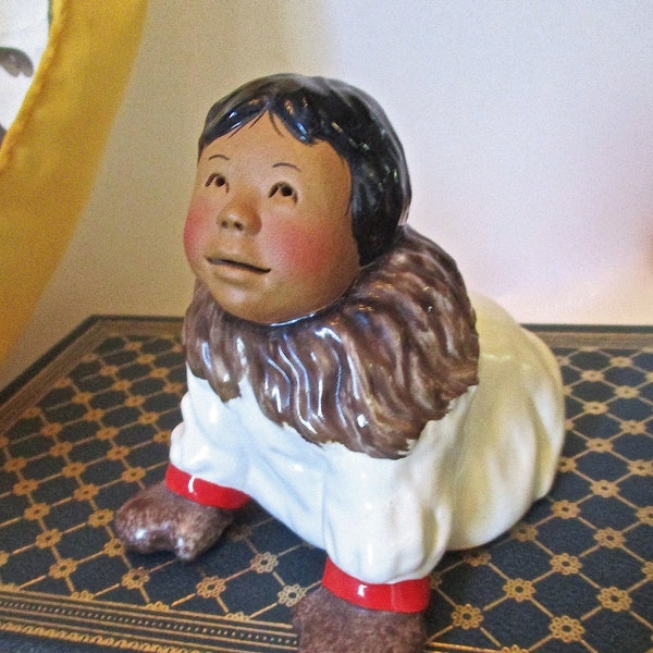 C Alan Johnson Clay Eskimo Child Figurine Made for 1985