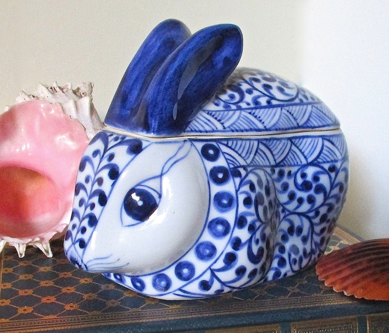 Vintage Hand Painted Porcelain Bunny Rabbit Figurine Trinket Etsy