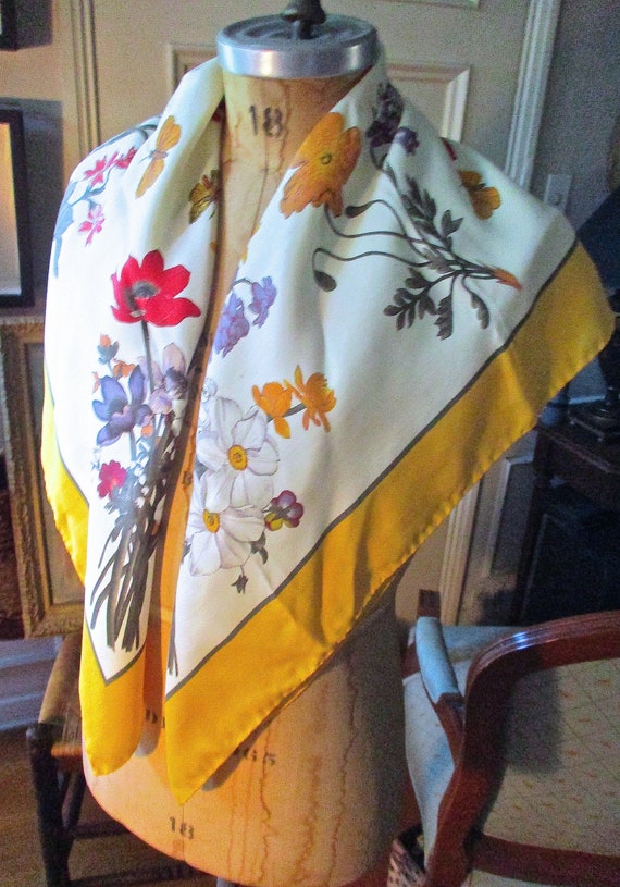 Stunning Italian Botanical Floral Silk Scarf