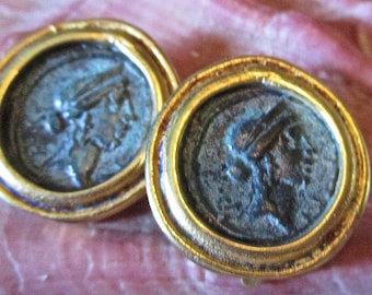 Vintage Gold Toned Etruscan Style Clip On Earrings