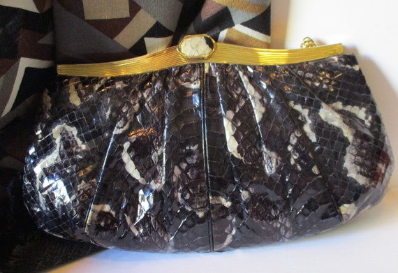 Judith Leiber Python  Hand Bag Gold Chain - image 2