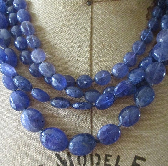 Vintage Four Strand Oval Beaded Necklace Cornflow… - image 2