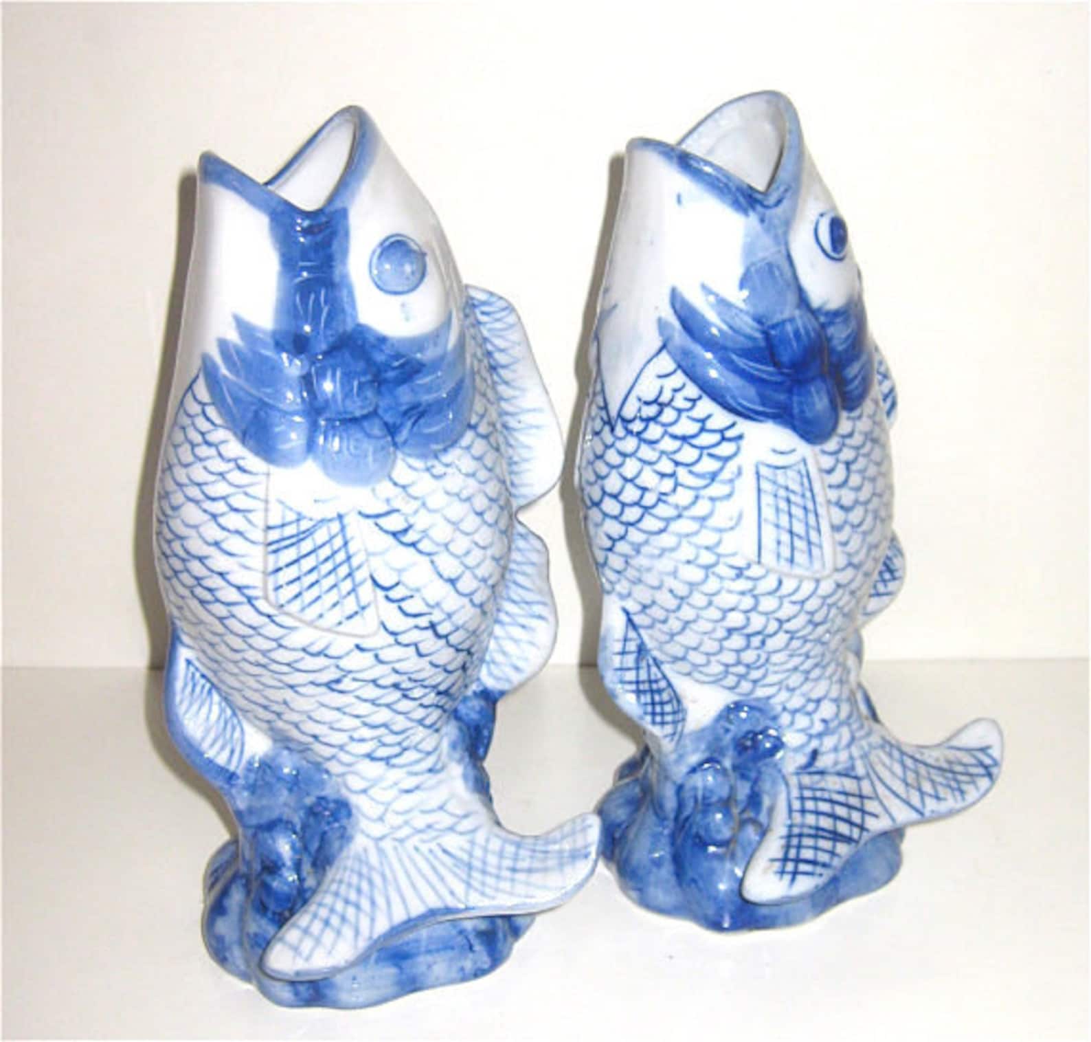 Porcelain Koi Fish Vases Hand Painted Etsy