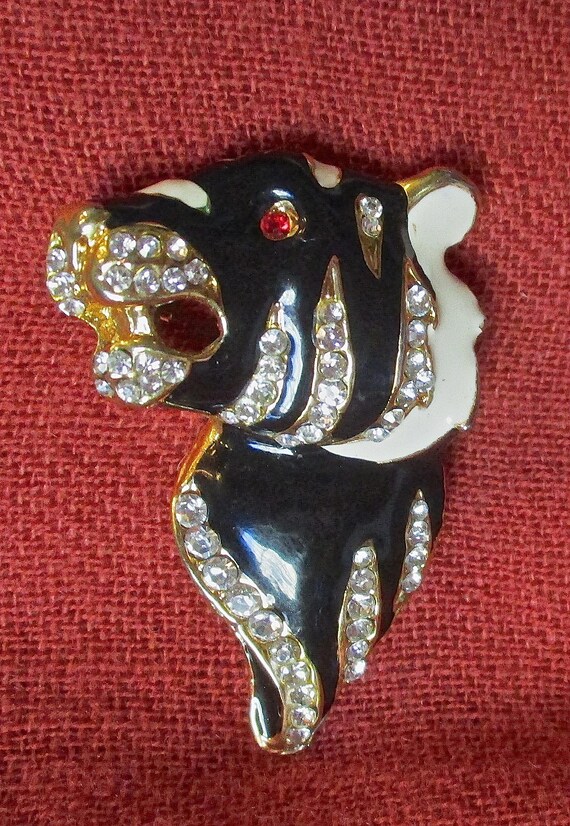 Stunning Vintage Rhinestone Black and White Ename… - image 1