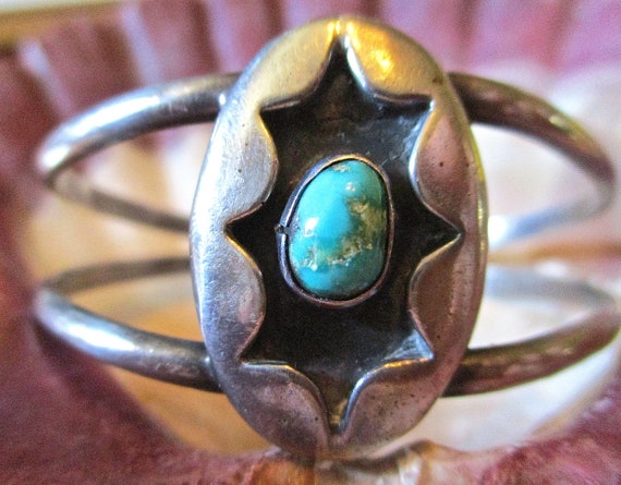 1970s Turquoise and Silver American Indian Bracel… - image 1