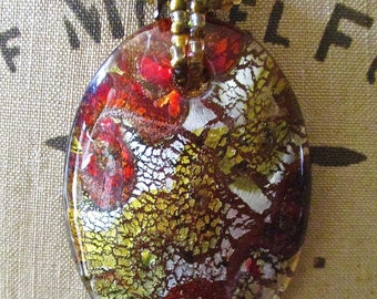 Handblown Dichroic Glass Pendant with Beaded Glass Gems and Stones