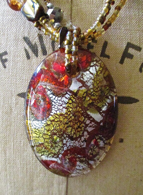 Handblown Dichroic Glass Pendant with Beaded Glass