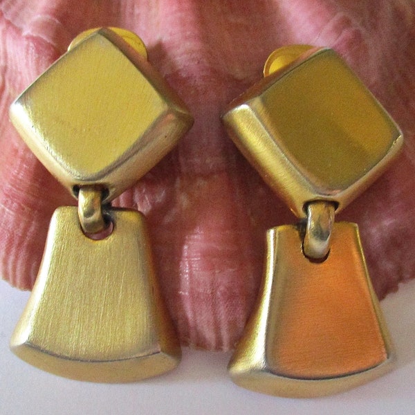 Clara Studios 1980s Gold Brushed Metal Clip on Earrings