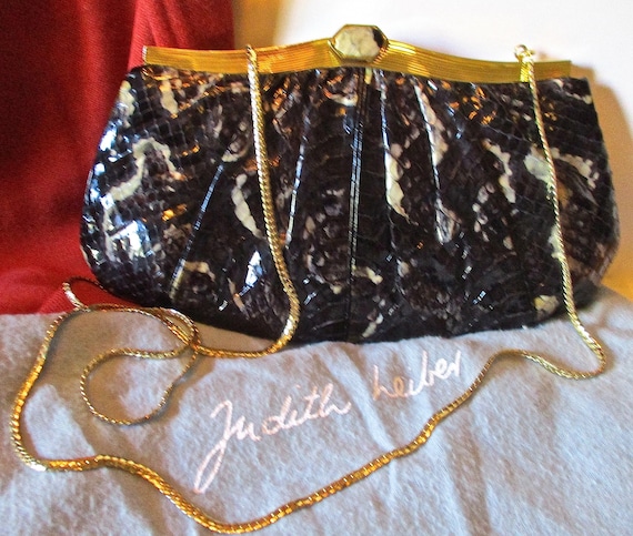 Judith Leiber Python  Hand Bag Gold Chain - image 1
