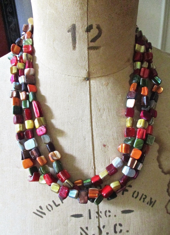 Beaded Mother of Pearl Necklace 1980s