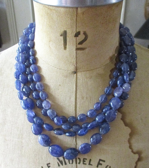 Vintage Four Strand Oval Beaded Necklace Cornflow… - image 1