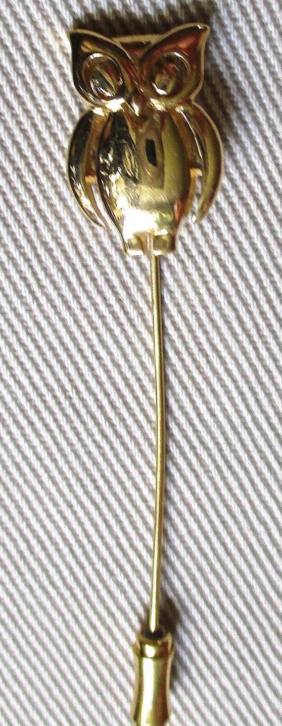 Trifari Vintage Gold Tone Owl Stick Pin - image 3