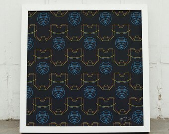 Iron Deco – Iron Man Inspired Superhero Print – Geometric Armor Design, Pop Culture Art