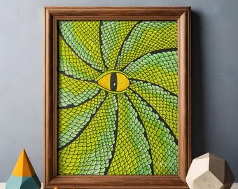 Dragon Swirl – Green Zentangle Dragon Eye Art Print - Fantasy Illustration