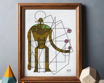 Geometry of a Castle Bot – Abstract Robot Castle in the Sky Fan Art Print - Geometric Robots Series Piece