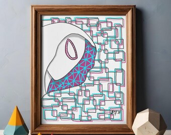 Ghostly Dimensions – Abstract Superhero Fan Art Print – Zentangle Ghost Spider Illustration