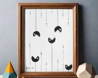 Chompers in Retro – Retro Black & White Super Mario Fan Art Print - Mid-Century Geek