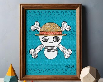 Tangled in One Piece – Zentangle Pirate Fan Art Print – Ocean Wave Illustration