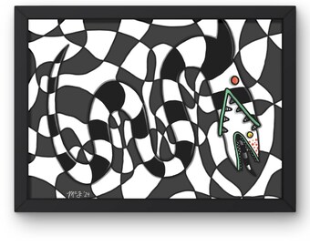 A Wormy Trick – Whimsical Gothic Hidden Creature Print - Beetlejuice Inspired Art