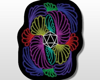 A Neon Roll – D20 Dice Vinyl Sticker – Neon Floral Tabletop Design