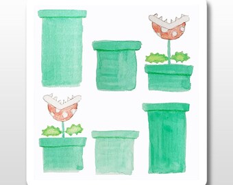 Pipes Galore – Watercolor Vinyl Sticker – Retro Game Super Mario Fan Art