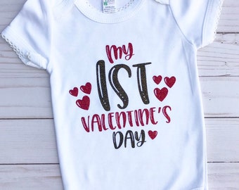My First Valentine's Day Baby Bodysuit: Glitter Hearts