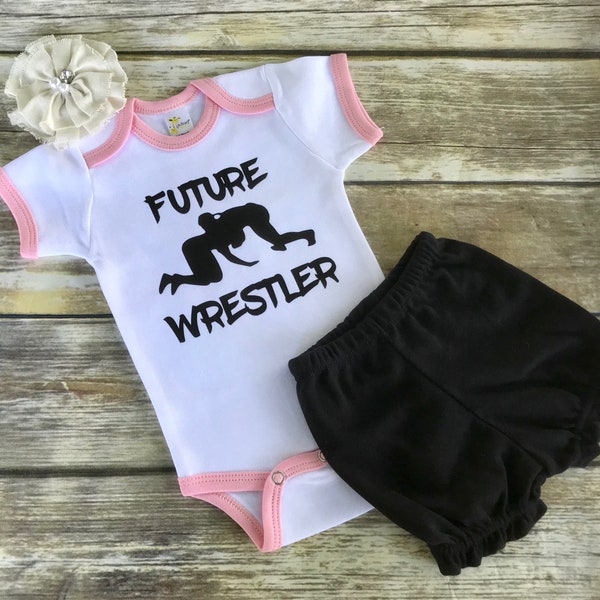 Future Wrestler one-piece Bodysuit for Baby Girl,  future girl wrestler, daddys little girl wrestler, wrestling ,Baby Announcement .
