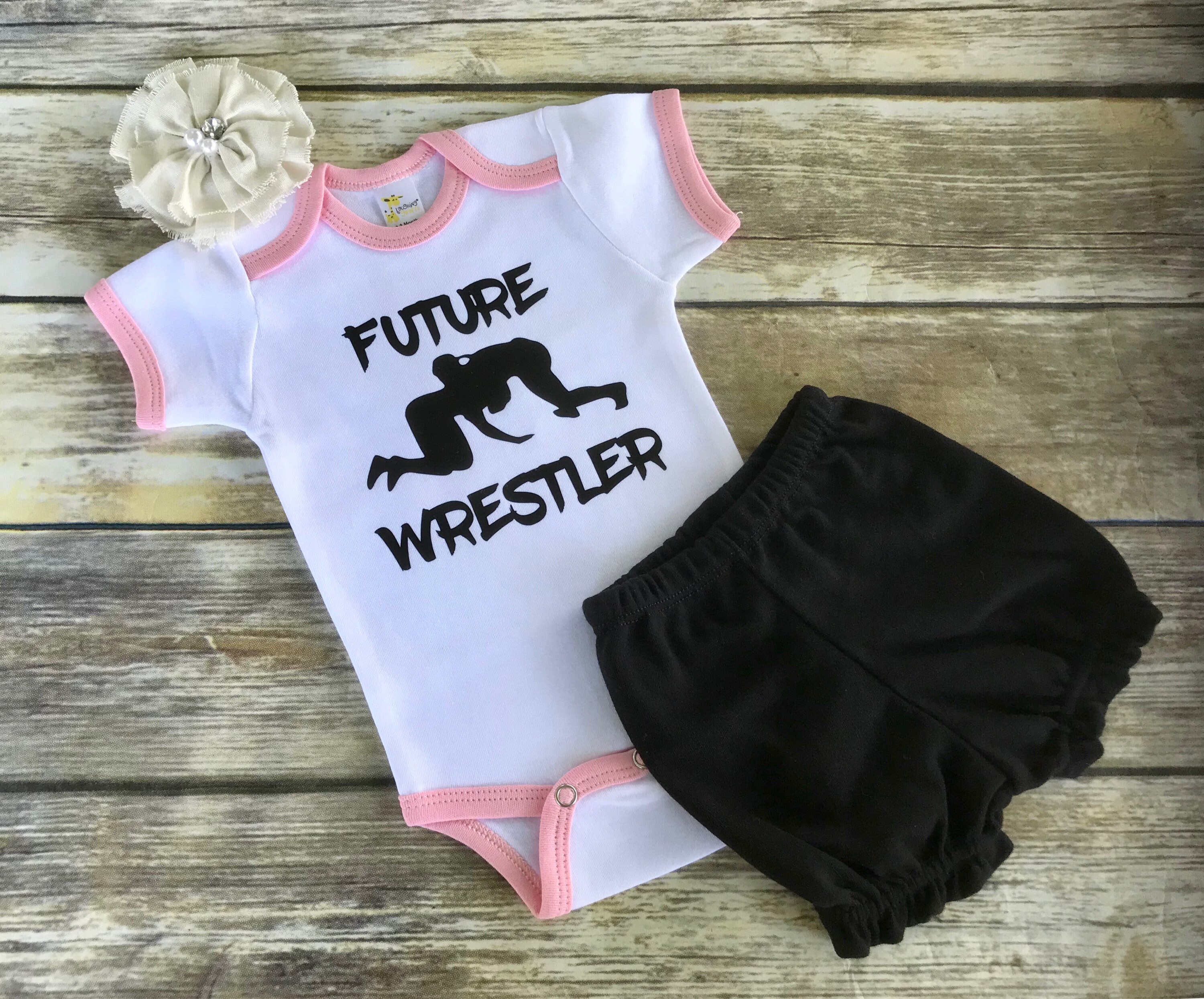 500 LEVEL UFC Baby Infant One-Piece Bodysuit (Black, 6M) - UFC Touch Gloves WHT