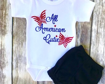 4th of July ! All American Cutie ! Patriotic , Memorial Day one-piece Bodysuit .