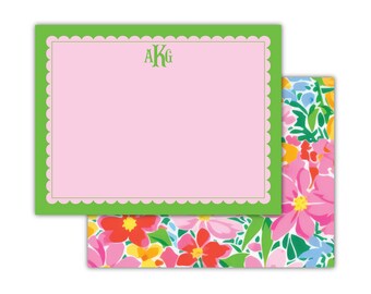 Floral Stationery | Scallop Border Flat Notes | Thank You Note | Preppy Stationery | Mom Gift Ideas | Mother's Day Gift