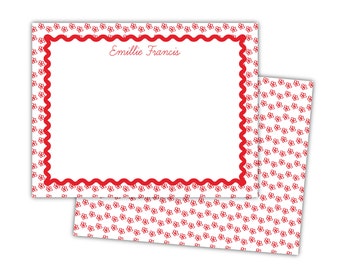 Set of Custom, Personalized Red + White Flower Flat Notes | Custom Note Cards | Monogrammed Note Cards | Gift For Mom, Children's Stationery