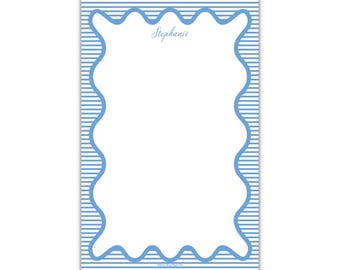 Scallop Stripe Notepad in Light Blue, Custom Notepad, Personalized Notepad, Traditional Stationery