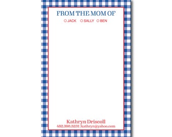 From The Mom Of Gingham Notepad | Personalized Notepad | Mom notepad | Mom note | Custom Notepad | School Notepad