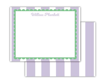 Set of  Custom, Personalized Scallop Stripe Purple | Flat Notes | Custom Notecards | Monogrammed Notecards | Personalized Stationery