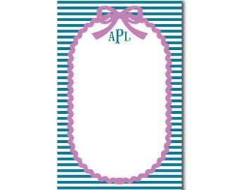 Wavy Bow Border Notepad |Preppy Notepad| Monogrammed Notepad |Personalized Notepad | Mom notepad | Custom Notepad | School Notepad | Striped