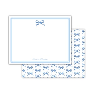 Set of Custom, Personalised Blue and White Bow Flat Notes | Custom Notecards | Monogrammed Notecards | Personalised Stationery | Gift Idea