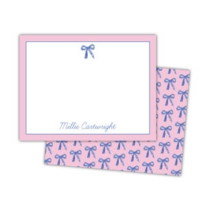 Set of Custom, Personalized Blue and Pink Bow Flat Notes | Custom Note Cards | Monogrammed Note Cards | Gift For Mom | Gift For Her