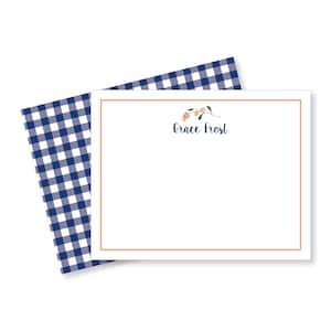Navy Gingham Orange Blossom  Flat Notes | Custom Notecards | Monogrammed Notecards | Personalized Stationery
