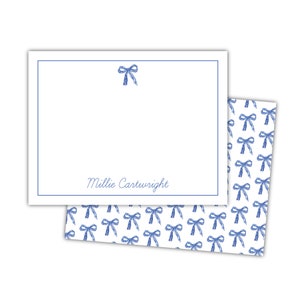 Blue and White Bow Flat Notes | Set of Custom, Personalized Notecards | Monogrammed Notecards | Personalised Stationery