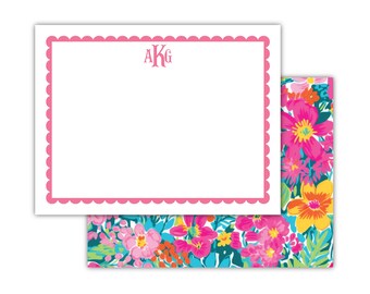 Scallop Border Flat Notes | Floral Stationery | Thank You Note | Preppy Stationery | Mom Gift Ideas | Mother's Day Gift