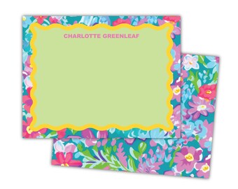 Wavy Border Flat Notes | Floral Stationery | Thank You Note | Preppy Stationery | Mom Gift Ideas | Mother's Day Gift