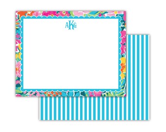 Bright Floral Scallop Border Flat Notes | Floral Stationery | Thank You Note | Preppy Stationery | Mom Gift Ideas | Mother's Day Gift